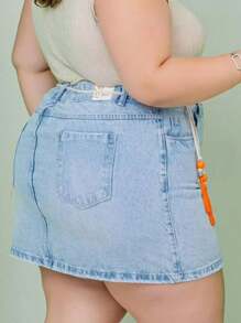 Women's Plus Size High Waist Short Denim Skirt With - 藍色 - 查看 2