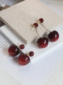1 件复古风格樱桃吊坠流苏耳环，长款红樱桃甜美节日礼物，适合女性 - 車厘子紅色 - 查看 2