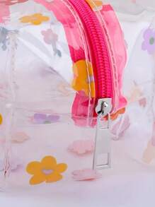 1pc Transparent PVC Pencil Case, Large Capacity Multi-Purpose Bag, Colorful Floral Design, Portable Zipper Storage Pouch For Makeup, Stationery & Accessories,Pencil Pouch,School Bag