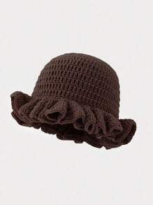 1pc Women's Y2K Style Handmade Crochet Ruffled Knit Hat, Hollow Out Knitted Bucket Hat, Suitable For Daily Wear, Photography, Party, Picnic, Outdoor, Autumn/Winter, Valentine's Day - A - View 26