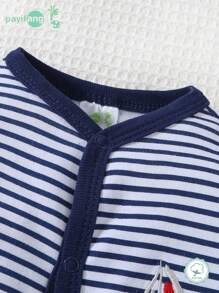 Conjunto de 2 peças de macacão infantil de manga comprida, macacão para meninos com design de barco a vela no oceano outono/inverno