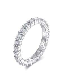 1pc S925 Sterling Silver Women's Ring, Full CZ Stone Stackable Ring For Index Finger, Wedding/Party/Festival Hand Accessory - Halo Ring - View 2
