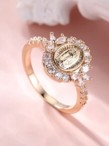 Tsnamer 1 件优雅圣母玛利亚戒指，适合女士女孩，复古闪亮方晶锆石，日常戒指，时尚个性化珠宝礼物 - 戒指 - 查看 7