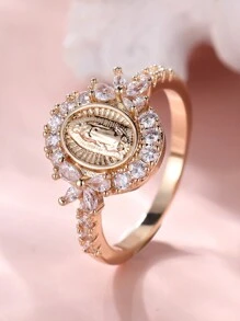 Tsnamer 1 件优雅圣母玛利亚戒指，适合女士女孩，复古闪亮方晶锆石，日常戒指，时尚个性化珠宝礼物 - 戒指 - 查看 5