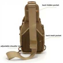 UNIVERSAL TACTICAL SHOULDER BAG | 900D Oxford Nylon | Outdoor Chest Bag Crossbody With Molle System, Multiple Compartments, Adjustable Shoulder Straps - Camping Traveling Hiking Fishing Gym And Everyday Use - 卡其色 - 查看 4