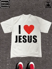 Witllent Women's 100% Cotton I Love Jesus And Jesus Loves You Christian T-Shirt T- Shirt, Women's Christmas 220g Heavy Cotton T-Shirt (1 PC) - trắng - Xem 1