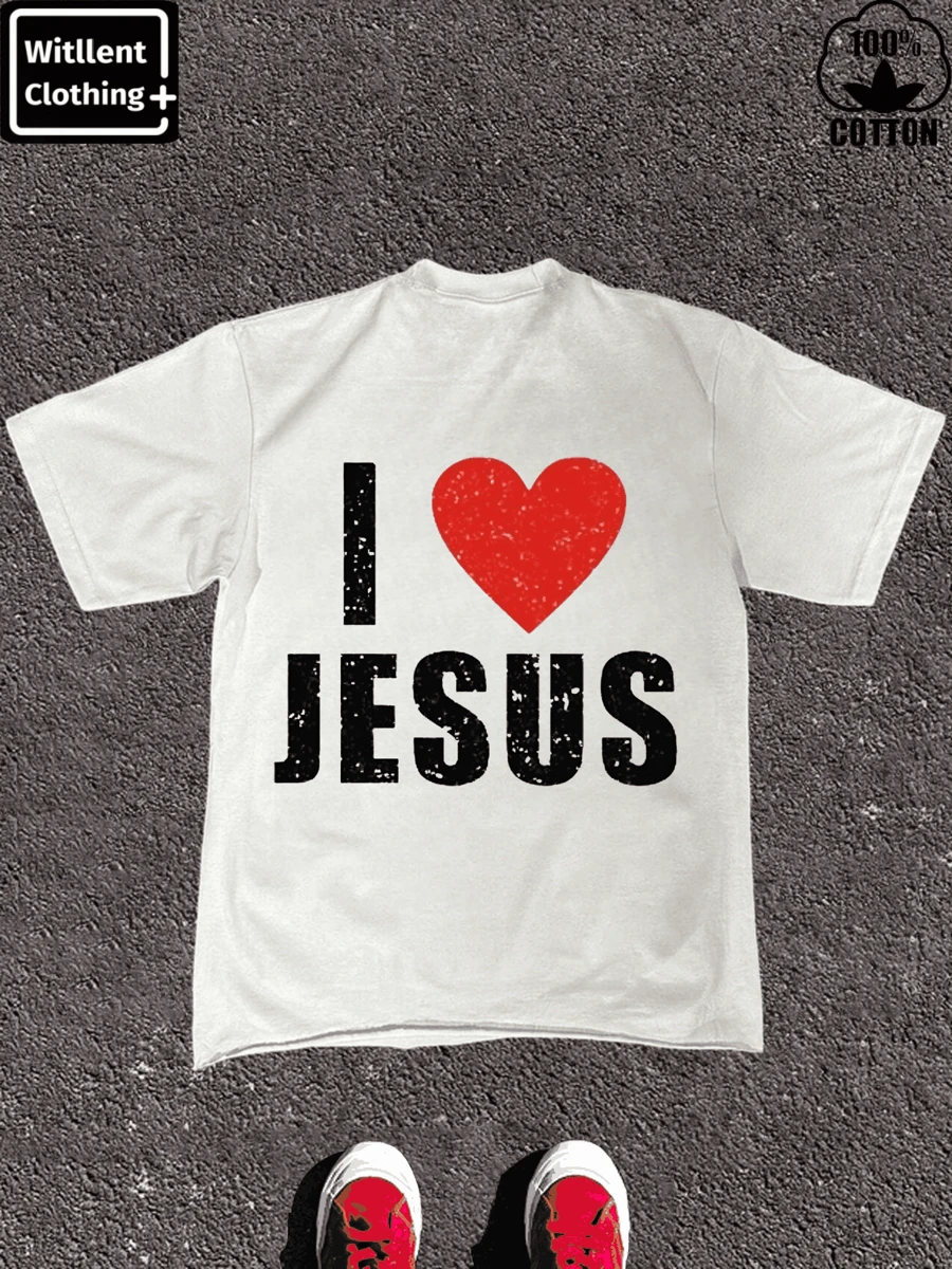 Witllent Women's 100% Cotton I Love Jesus And Jesus Loves You Christian T-Shirt T- Shirt, Women's Christmas 220g Heavy Cotton T-Shirt (1 PC) - trắng - Xem 1