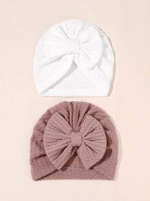 Newborn Baby Waffle Bow Headband Hat Set, Cute Turban Headwrap Cap For Infant