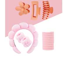 3Pcs/16pc/Set Spa Headband & Wristbands Set For Face Washing, Makeup And Skincare Headbands And Wristbands, Puffy Makeup Headbands For Face Washing, Mask, Skin Treatment, Hairdressing Accessories, Fluffy Cloud Shaped Head Band, Non Slip Head Hoop, Elastic Water Absorbent Wrist Towel, Suitable For Face Washing Skincare Make Up Spa Travel Essentials - Multicolor - View 13