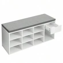 Banco De Almacenamiento De Zapatos Con Cajones 104*30*48cm - Blanco - Ver 2