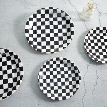 Black & White Checkered Disposable Paper Plates, Checkerboard Party Supplies, Serves 24 Guests, Suitable For Parties, Celebrations, Birthdays, Gifts