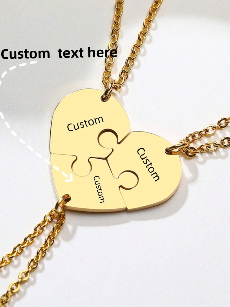 3pcs/4pcs/5pcs/6pcs/7pcs/Set Fashion Gold Plating Stainless Steel Customized Laser Name Letter Puzzled Heart Pendant Necklace For Friend For Family,Gold,Stylish,Colorful,Vintage,Hipster,Simple,Y2k,2000s Fashion,Custom,Personalized,Unique,Ideal Gifts For Him,Ideal Gifts For Her,Her,Boyfriend,Girlfriend,Dad,Mom,Family,Friends,For Anniversaries,For Birthdays,For Graduation,For Prom,For Party,Jewelry Women