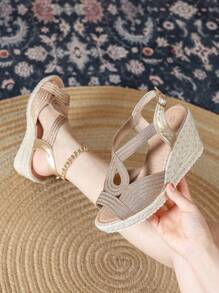 Women's New Casual Fashion Wedge Thick Bottom High Heel Waterproof Platform Embroidered Comfortable Vacation Sandals - Champagne - View 6