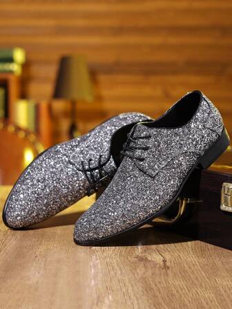 男士尖头系带皮鞋，时尚亮片增高休闲鞋，英韩风