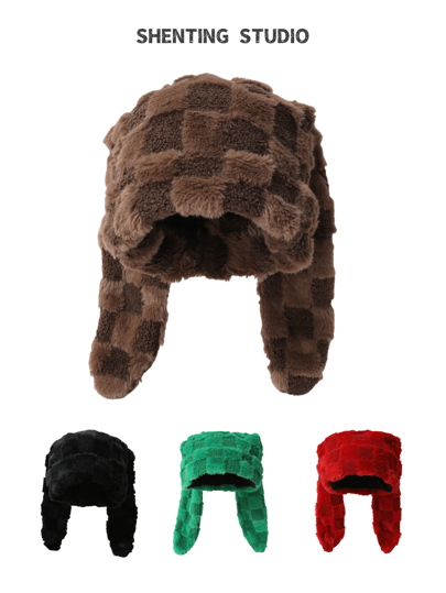 1pc Women's Unique Designer Cute Rabbit Ear Rhombus Ombre Fluffy Hat, Faux Fur Hat, Knitted Hat, Fashion Versatile Large Head Circumference Flattering Beanie Cap, Autumn/Winter