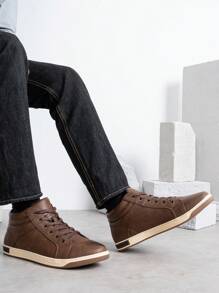 SHOESMORE Men's Fashion Black Sneakers High Top Dress Sneakers Outdoor Brown Skate Shoes Sporty Grey Boots - A81Q09-nâu đậm - Xem 6