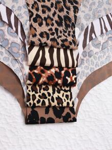 5入組高腰彈性無痕包覆豹紋女士內褲 - 彩色 - 查看 3