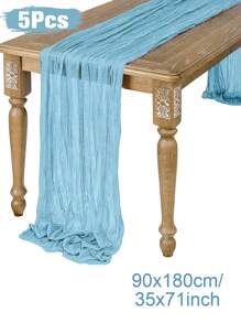 5pcs Set Light Blue Pleated Table Runners, Folding Tablecloths, Holiday Birthday Decor, Wedding Decor, Holiday Home Decor, Party Room Dining Table Decor, Tablecloths, Solid Color Tablecloths, Birthday Decor, Wedding Decor, 2026 New Year Decor, Party Gifts, Baby Shower Decor, Gender Reveal Party Decor, Party Decor, Home Table Runners - Baby Blue - View 12