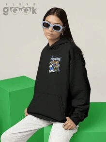 Premium Cotton Streetwear Sweatshirt Oversized Printed Anime Design CANGURU 2572 GEEK FLUX - màu đen - Xem 6