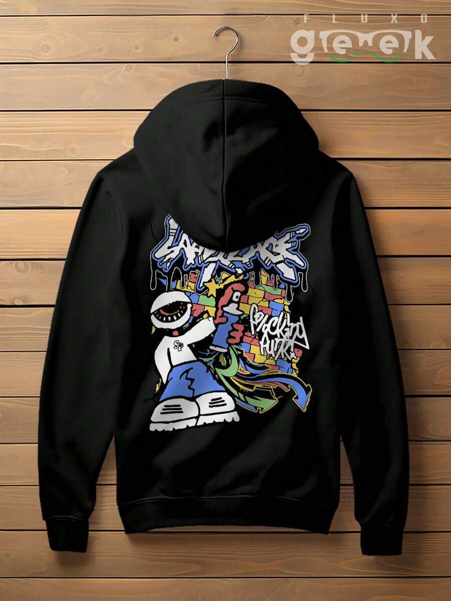 Premium Cotton Streetwear Sweatshirt Oversized Printed Anime Design CANGURU 2572 GEEK FLUX - màu đen - Xem 1