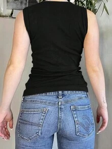 Women's Summer 90s Retro Sexy Casual Solid Color Sleeveless Slim Fitting Top - Black - View 2