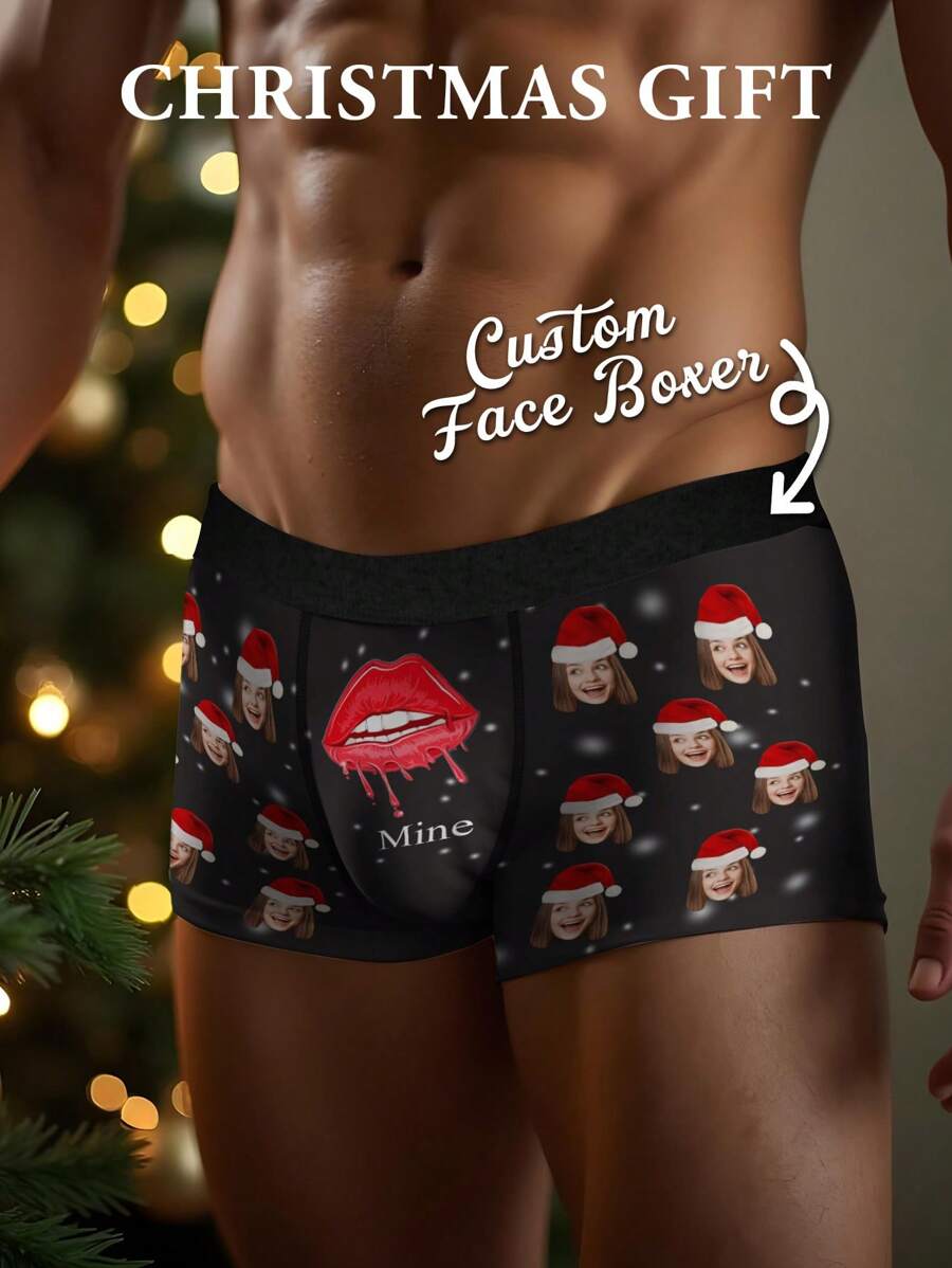 1pc Custom Christmas Boxers For Men Personalized Face Boxer Briefs Funny Underwear Gift For Him Husband Boyfriend Valentine Birthday Novelty Boxers