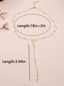1pc Cross Gold Bead Pearl Necklace For Women,Faux Pearl Chain 14k Gold Plated Stainless Steel Gold Bead Chain Cross Long Collarbone Necklace Faith Necklace Christian Gifts, Friendship Gifts, Mama Gifts, Christmas Gifts, Faith Gifts,Jewelry Gifts