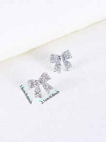 Anting Stud Pita Rhinestone, Cocok untuk Pemakaian Sehari-hari, Minimalis & Modis, Hadiah Hari Valentine yang Ideal - Busur berlian perak - View 6