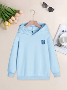 1pc Girl's Casual Faith Fear Printed Hoodie Sweatshirt, Thickened Long Sleeve Pullover For Young Students In Autumn/Winter