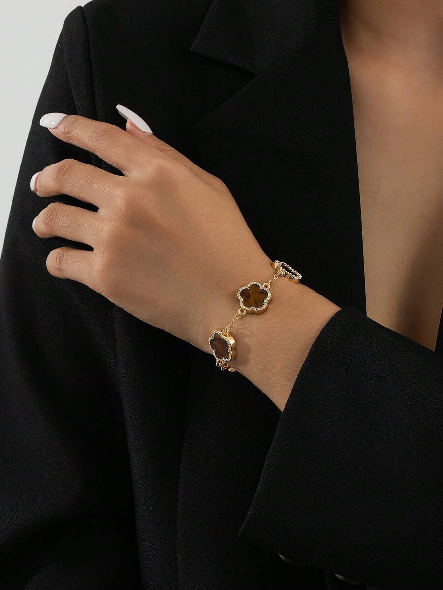 1pc Elegant Lucky Clover Women's Bracelet, Wedding/Party Gift - Brown - View 1