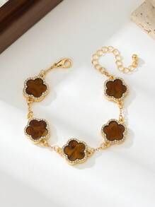 1pc Elegant Lucky Clover Women's Bracelet, Wedding/Party Gift - Brown - View 3
