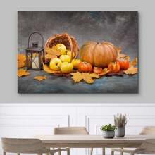 1pc Canvas Print Wall Art Fall Autumn Pumpkin, Apple & Tomato Harvest Nature Wilderness Photography Realism Rustic Scenic  For Coffee Shop, Restaurant, Living Room, Kitchen, Home Decoration,  Framed Ready To Hang After - Multicolor - View 2