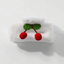 1 pieza Nuevo Ganchos para el cabello de moda dulce y sencilla en blanco y negro con diseño de cereza de felpa, estilo callejero lindo para otoño/invierno