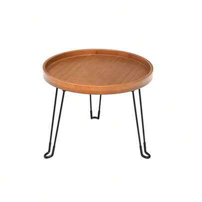 HYNAWIN Foldable Tray Table,Round Side Table With Metal Legs,Bamboo Portable Coffee Table For Living Room, Patio, Office,Camping