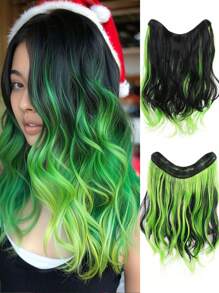 U 型一体式波浪长卷发合成假发亮点荧光绿长波浪接发 20 英寸带五个夹子自然接发适合女性佩戴。 - 彩色 - 查看 1