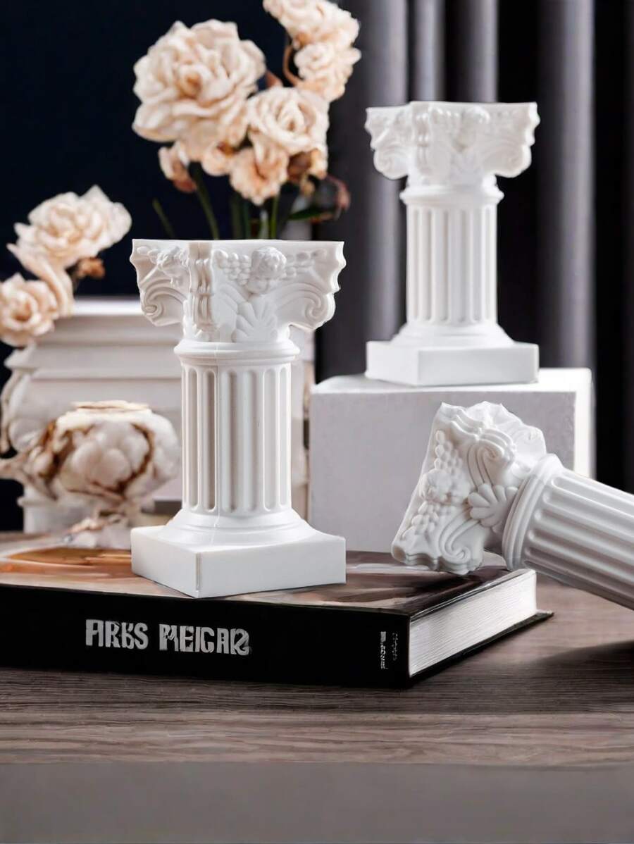 1/2pcs Mini Roman Column Greek Column Wedding Decorations Resin Roman Column Classic Greek Statue Office Desk Decor Architectural Sculpture Wedding Table Decor Home Wedding Gift - Multicolor - View 1