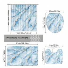 1pc/4pcs Bathroom Curtains Shower Set, Shower Curtain, Bathroom Decor, Bathroom Rug, Bath Mat, Blue Marble Pattern, Modern Minimalist Style, Seasonal Theme Decor, Classic Luxurious Bathroom Set, Includes 12 Hooks Summer Bathroom Accessories Back To School