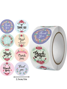 Rollo de 500 pegatinas con flores y texto 'Gracias' - Ideal para regalos de Acción de Gracias y decoración de tarjetas