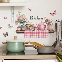 1 件创意厨房用具收纳架墙贴，用于房间装饰、节日家居装饰、最佳礼物、乙烯基墙贴花、可移除贴纸情人节装饰、情人节厨房贴纸、用于厨房装饰、防油防水、贴纸、墙贴花、乙烯基贴花用于家居装饰、春季装饰品让您的家焕然一新、节日装饰贴纸生日毕业 - 彩色 - 查看 4