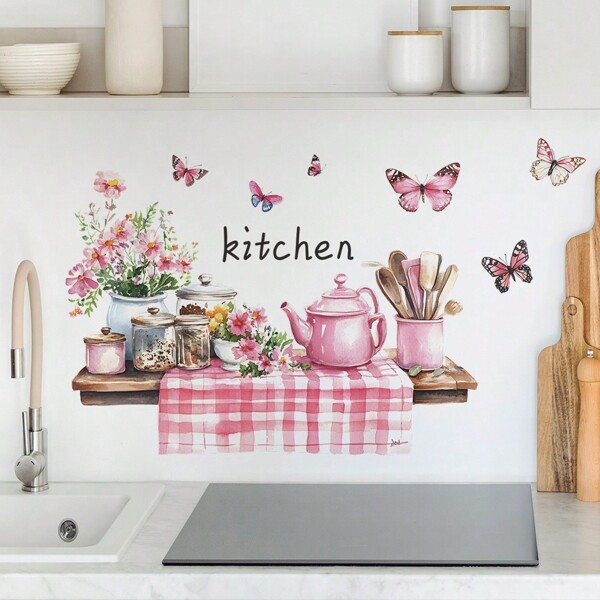 1pc Creative Kitchen Utensil Storage Rack Wall Sticker For Room Decor, Festival Home Furnishing Decorations, Best Gifts, Vinyl Wall Decals, Removable Stickers Valentine's Day Decorations, Valentine Kitchen Stickers, For Kitchen Decoration, Oil Proof&Water Proof, Stickers, Wall Decal, Vinyl Decal For Home Decorations, Spring Decoration Items Refresh Your Home, Festival Decoration Stickers Birthday Graduation