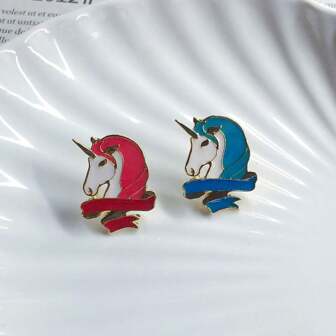 1pc Alloy Enamel Unicorn Brooch, Dreamy Cartoon Decor For Girls Clothes, Bags, Hats, All Season