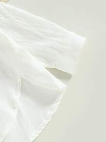 Tops de verano para niños pequeños y bebés, camisas de manga corta con cuello de solapa y botones de color liso - Beis - Ver 5