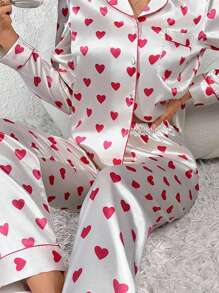 Conjunto de pijama navideño para mujer, camisa de manga larga a rayas con pantalón, ropa de dormir para estar en casa - Rosa - Ver 7