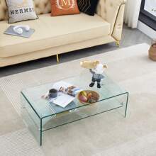 Glass Coffee Table Modern Tempered Clear Coffee Tables 2-Layer Storage Glass Tables For Living Room, Easy To Clean - Transparent - View 6