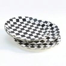 Black & White Checkered Disposable Paper Plates, Checkerboard Party Supplies, Serves 24 Guests, Suitable For Parties, Celebrations, Birthdays, Gifts