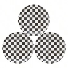 Black & White Checkered Disposable Paper Plates, Checkerboard Party Supplies, Serves 24 Guests, Suitable For Parties, Celebrations, Birthdays, Gifts