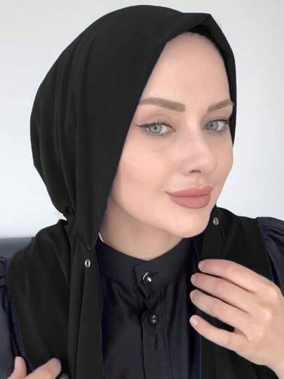 1pc Pre-Tied Elastic Instant Hijab, Solid Color Muslim Headscarf For Women