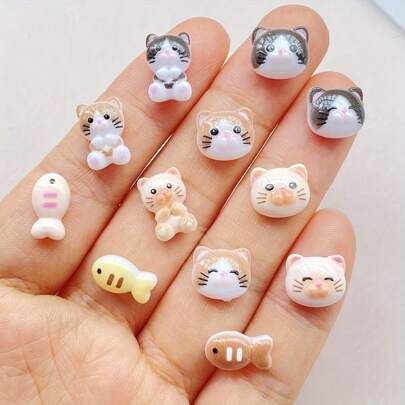 20/50/100pcs Mixed Random Mini Cartoon Fish Craft Decor, Resin DIY Animal Cat Cute Jewelry Accessories