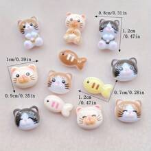20/50/100pcs Mixed Random Mini Cartoon Fish Nail Art Decorations, Resin Nail Studs For DIY Manicure, Cute Nail Jewelry Accessories - Cat - View 2
