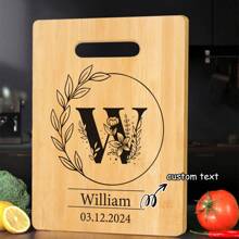 Tábua de Corte de Bambu Personalizada - 26 Opções de Padrão de Letra, Perfeita para Feriados, Aniversários, Aniversários e Mais - Presente Decorativo de Cozinha Elegante e Durável